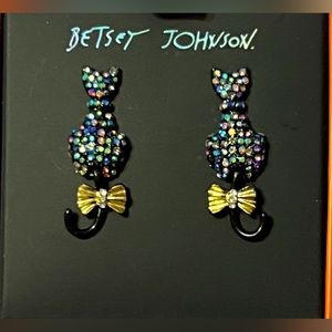 Betsey Johnson Rhinestone Cat Earrings - NWT